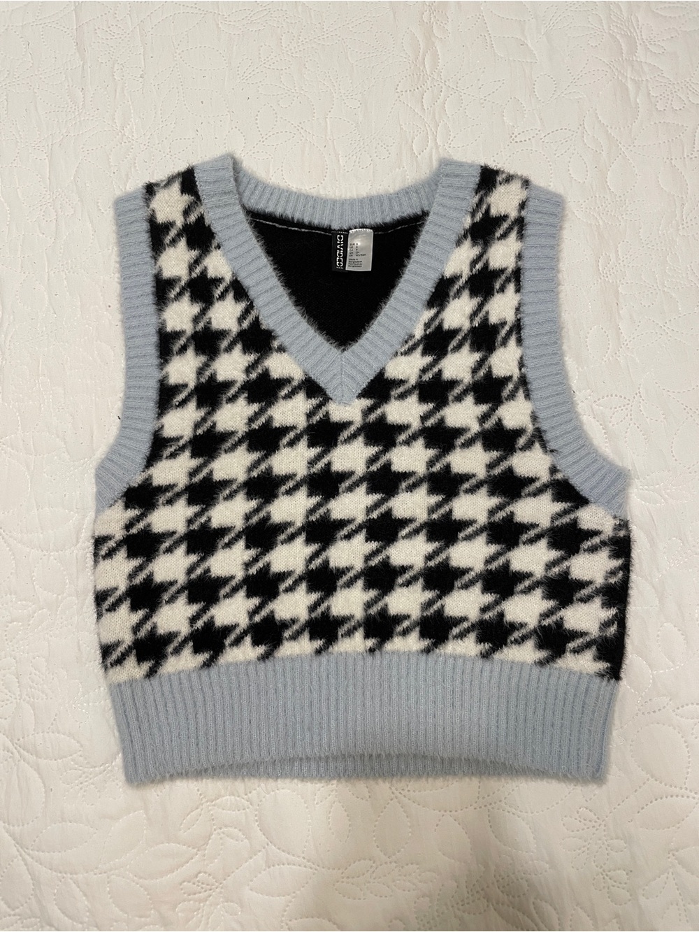 Divided Black & Light Blue Houndstooth V-Neck Sweater Vest